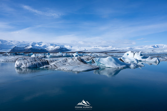 Landschaftsfotografie in Island: Gletscherlagune Jökulsárlón zur blauen Stunde